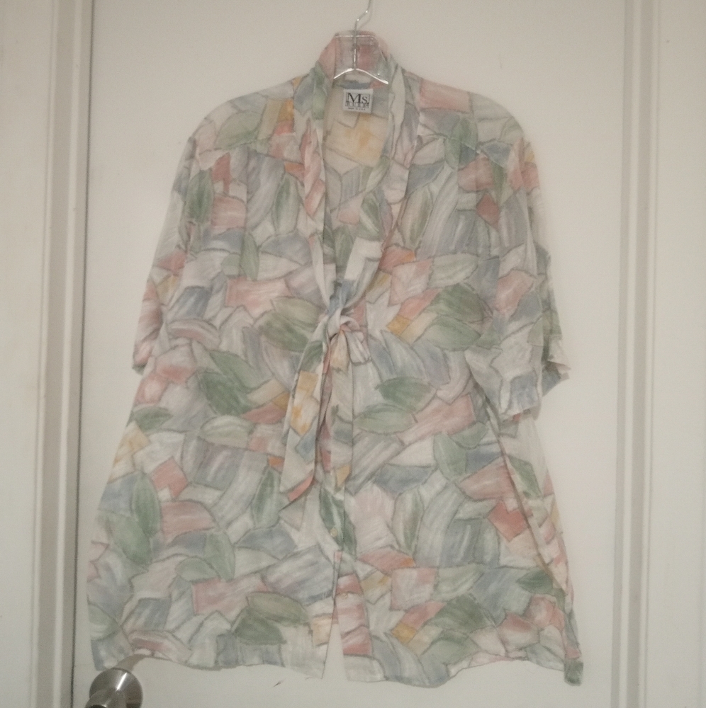 Ms. Russ plus size short sleeve pastel colors print blouse